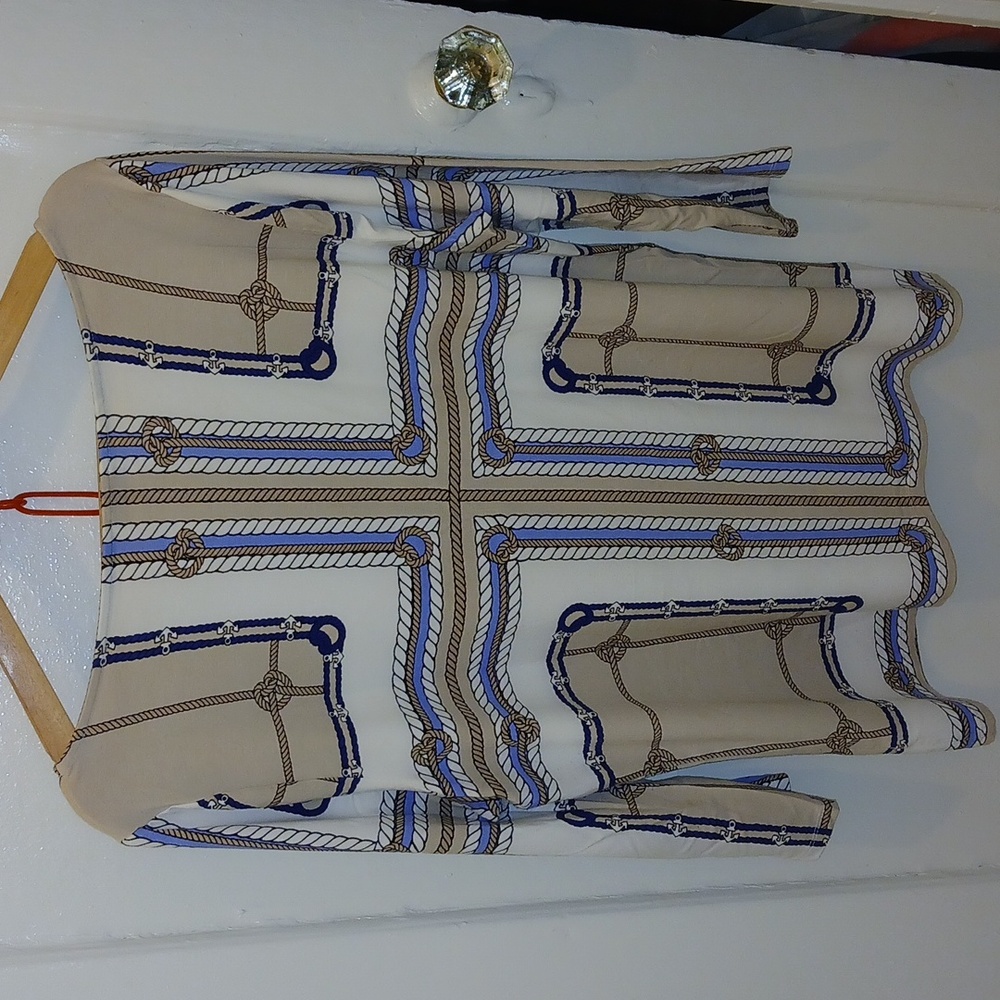 Women’s Cream Rope-Print Boatneck Top - Blue & Tan